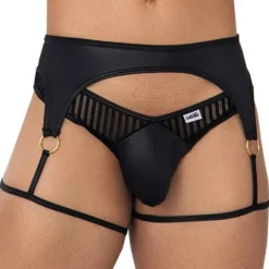 CandyMan Strings-String Jarretière Rayé Noir