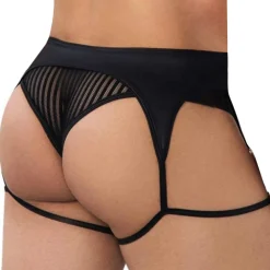 CandyMan Strings-String Jarretière Rayé Noir