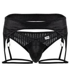 CandyMan Strings-String Jarretière Rayé Noir