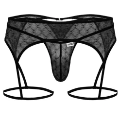 CandyMan Strings-String Jarretière Résille Géométrique Noir