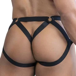 CandyMan Strings-String Jock Crisscross Noir