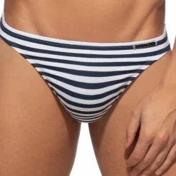 Addicted Strings-String Marinière Marine - Blanc