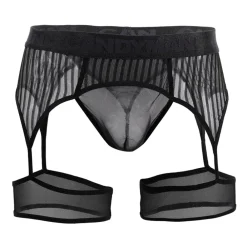 CandyMan Strings-String Porte-Jarretelle Rayé Noir