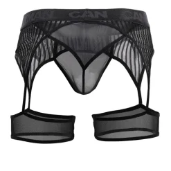 CandyMan Strings-String Porte-Jarretelle Rayé Noir