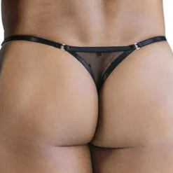 CandyMan Strings-String Résille à Pois Noir