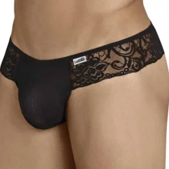 CandyMan Strings-String Résille Dentelle Florale Noir