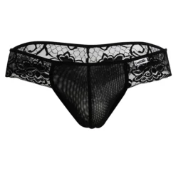 CandyMan Strings-String Résille Dentelle Florale Noir
