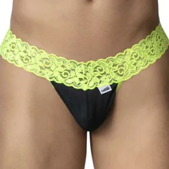 CandyMan Strings-String Résille Dentelle Noir - Fluo