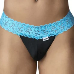 CandyMan Strings-String Résille Dentelle Noir - Bleu