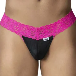 CandyMan Strings-String Résille Dentelle Noir - Fuchsia