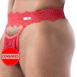 TOF Paris Strings-String Ultra en Dentelle Fluide Rouge