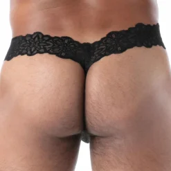 TOF Paris Strings-String Ultra en Dentelle Fluide Noir