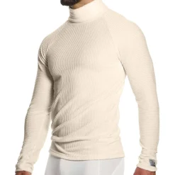Modus Vivendi T-Shirts-T-Shirt Col Roulé Corduroy Blanc Cassé