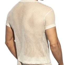ES Collection T-Shirts-T-Shirt Col V Crochet Beige