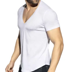 ES Collection T-Shirts-T-Shirt Col V Plongeant Blanc