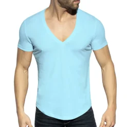 ES Collection T-Shirts-T-Shirt Col V Plongeant Bleu Ciel