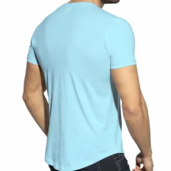 ES Collection T-Shirts-T-Shirt Col V Plongeant Bleu Ciel