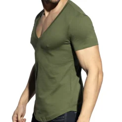 ES Collection T-Shirts-T-Shirt Col V Plongeant Kaki