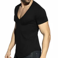 ES Collection T-Shirts-T-Shirt Col V Plongeant Noir