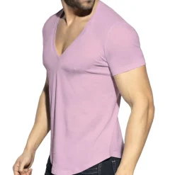 ES Collection T-Shirts-T-Shirt Col V Plongeant Rose