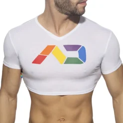 Addicted T-Shirts-T-Shirt Crop AD Rainbow Blanc