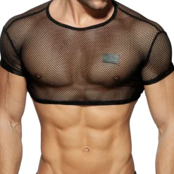 Addicted Tenues Sexy|T-Shirts-T-Shirt Crop C-Through Mesh Noir