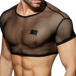 Addicted Tenues Sexy|T-Shirts-T-Shirt Crop C-Through Mesh Noir