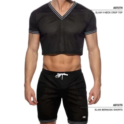 Addicted T-Shirts-T-Shirt Crop Slam Mesh Noir