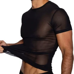 Bike Tenues Sexy|T-Shirts-T-Shirt en Mesh Noir