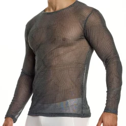 Modus Vivendi T-Shirts-T-Shirt Manches Longues Abstract Résille Gris Anthracite