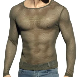 ES Collection Tenues Sexy|T-Shirts-T-Shirt Manches Longues Mesh Kaki