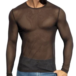 ES Collection Tenues Sexy|T-Shirts-T-Shirt Net Manches Longues Marron