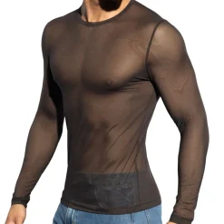 ES Collection Tenues Sexy|T-Shirts-T-Shirt Net Manches Longues Marron