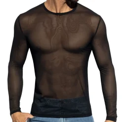 ES Collection Tenues Sexy|T-Shirts-T-Shirt Net Manches Longues Noir