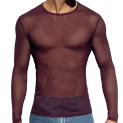 ES Collection Tenues Sexy|T-Shirts-T-Shirt Net Manches Longues Aubergine