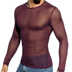 ES Collection Tenues Sexy|T-Shirts-T-Shirt Net Manches Longues Aubergine